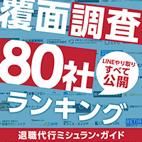 退職代行覆面調査で80社の中から１位の評価を頂きました。